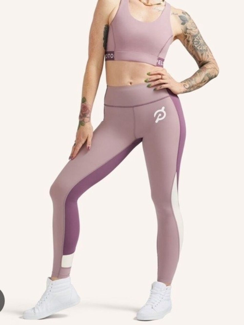 Peloton Women's Mauve Active Leggings and Sports Bra Set-Size:M